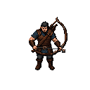 create a playable archer for a top-down dark fantasy action rpg, designed to blend naturally with highly detailed hand-painted dungeon battlemaps. use true pixel art with a refined illustrated look, mature proportions and strong gameplay readability.high 
