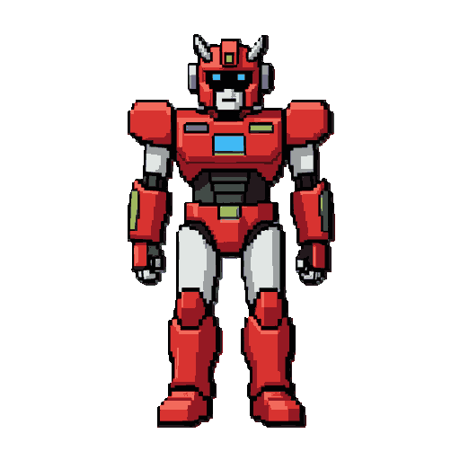 a humanoid battle robot (medabots reference). sprite in tibia style.