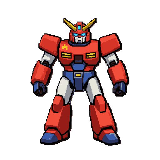 a humanoid battle robot (medabots reference). sprite in tibia style.