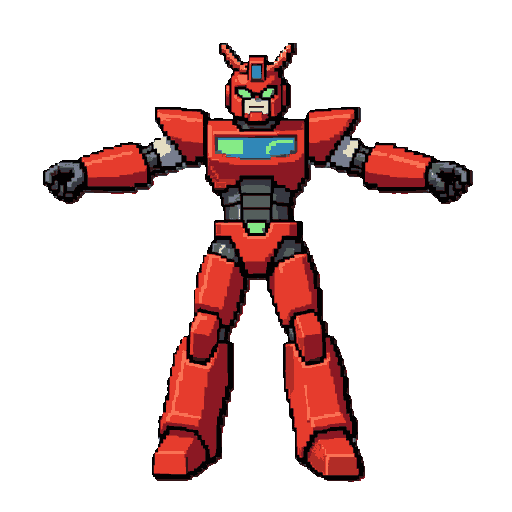 a humanoid battle robot (medabots reference). sprite in tibia style.
