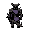 dark souls-inspired undead knight, broken black armor, torn purple cloth, glowing violet eyes, cracked horned helmet, rusted greatsword, skeletal details, dark magic aura, menacing ancient look, 32x32 pixel art, facing forward, idle.
