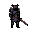 dark souls-inspired undead knight, broken black armor, torn purple cloth, glowing violet eyes, cracked horned helmet, rusted greatsword, skeletal details, dark magic aura, menacing ancient look, 32x32 pixel art, facing forward, idle.