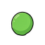 uma slime verde e redonda, igual uma bola, que está levemente achatada,, sem olhos pq é uma slime sem caracteristicas faciais