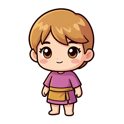cute chibi fantasy game character, oversized head, tiny body, thick dark outlines, clean rounded shapes, soft cel shading, polished 2d mobile game asset, colorful, readable silhouette, front three-quarter view