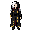 body: tall, lean, athletic male; pale skin; combat-ready stance. face: sharp, handsome features; glowing red eyes; stern expression. hair: long, wild, spiky hair, split white/silver and black. outfit: long black gothic coat with deep-red lining, gold trim