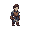 create a main playable hero for a retro fantasy idle rpg.  character: a young male fantasy warrior and adventurer, designed to be the main character of a long-progression rpg.  he has short dark hair, a determined expression, light medieval adventurer arm