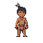 crie um personagem em pixel art 2d, baseado exatamente no personagem de referência: um curumim indígena jovem, de corpo inteiro, visto de lado, em posição neutra e relaxada.  o personagem possui pele morena/castanha, proporções infantis, corpo pequeno e c