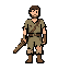 create a hero with a wooden sword and torn clothes, looking like a commoner.