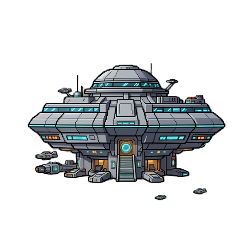 create an **enormous 2d pixel art mothership** for a sci-fi space game.  the mothership must be **extremely large, intimidating, and significantly bigger than any other spaceship in the game**. it should feel like a true **mobile space headquarters**, cap