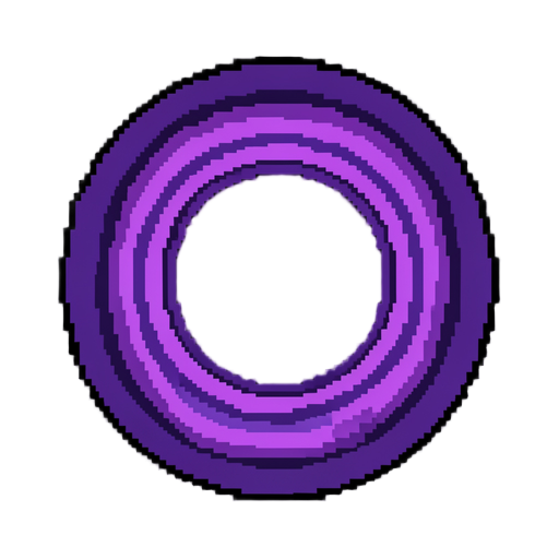 create a **2d pixel art black hole** for a sci-fi space game.  design details:  * a massive **black hole viewed from a top-down perspective** * the center should be an extremely dark, almost pure black void * surround the black hole with a powerful **purp