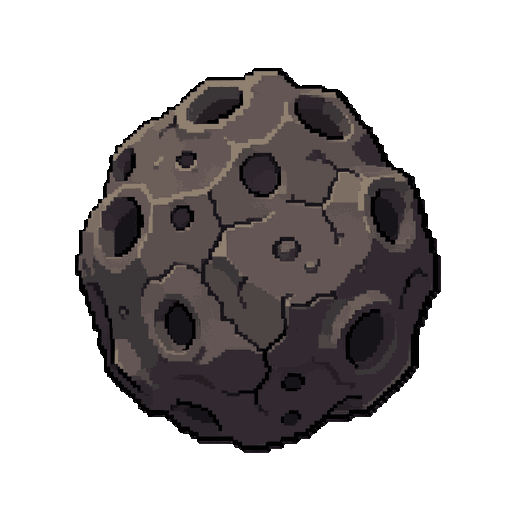 create a **2d pixel art asteroid** for a sci-fi space game.  design details:  * large, irregular and rugged asteroid * rocky surface with many **craters, cracks, holes, and uneven formations** * dark gray and brownish space-rock tones * strong pixel-art s