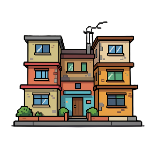 crie uma favela em pixel arte vista de frente