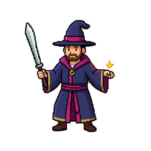 Faça e movimentações de um mago em pixel , para implementar em um jogo idle