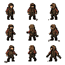 wanderer from postapocalyptic world, wounded. create idle image from 8 angles and moving animations