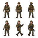 wanderer from postapocalyptic world, wounded. create idle image from 8 angles and moving animations