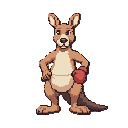 an adult kangaroo with a boxing glove in a fighting stance