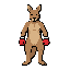 an adult kangaroo with a boxing glove in a fighting stance