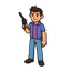 je veux le personnage nicky larson avec un revolver 