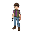 je veux le personnage nicky larson avec un revolver 