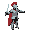a full-body side-profile vector illustration of a medieval knight in shining steel armor, featuring a red feathered crest on the helmet and a red cape. the knight holds a glowing blue energy sword.