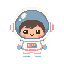 minimalist chibi astronaut pixel art character for a top-down video game, 64x64 pixel sprite. cute compact character with an oversized round astronaut helmet taking up most of the body, very small torso, short stubby arms and tiny legs. front-facing chara