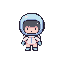minimalist chibi astronaut pixel art character for a top-down video game, 64x64 pixel sprite. cute compact character with an oversized round astronaut helmet taking up most of the body, very small torso, short stubby arms and tiny legs. front-facing chara