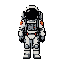 **pixel art video game character, astronaut viewed from a strict top-down perspective, designed for a 64×64 pixel sprite. full body visible, centered composition, compact and readable silhouette, large astronaut helmet, futuristic space suit with backpack