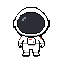 minimalist chibi astronaut pixel art sprite for a top-down video game, 64×64 pixel resolution. cute proportions with an oversized round astronaut helmet and very small compact body, short arms and tiny legs. large helmet occupying most of the character's 