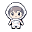 minimalist chibi astronaut pixel art character for a top-down video game, 64x64 pixel sprite. cute compact character with an oversized round astronaut helmet taking up most of the body, very small torso, short stubby arms and tiny legs. front-facing chara