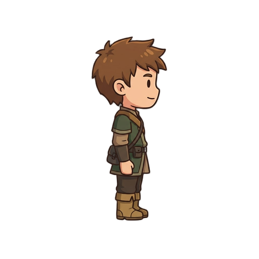 top-down view, isometric view, front view, back view, chibi, huge head, tiny body, 16-bit chibi character, cartoon mascot, blurry, anti-aliased, smooth painting, digital illustration, 3d render, realistic photo, anime illustration, concept art, multiple c