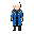um personagem com cabelos brancos olhos azuis, usa um sobretudo azul com detalhes dourados 