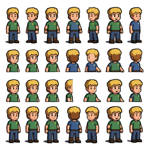 use a imagem que enviei como referência principal da personagem.  quero que você crie automaticamente uma pasta completa de sprites 2d da mesma personagem, mantendo exatamente o mesmo design, aparência, cabelo, roupa, cores e estilo pixel art.  crie esta 