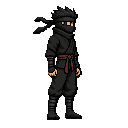 a pixel art sprite of a cool ninja character, full body, side-scrolling game style, clean outlines, solid dark clothing, free hands.