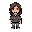 female protagonist for a survival horror game, young adult, fearful and exhausted expression, slightly pale skin with sweat and dirt smudges, messy dark brown shoulder-length hair, worn-out dark grey hoodie with frayed sleeves, dirty blue jeans with rippe