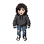 female protagonist for a survival horror game, young adult, fearful and exhausted expression, slightly pale skin with sweat and dirt smudges, messy dark brown shoulder-length hair, worn-out dark grey hoodie with frayed sleeves, dirty blue jeans with rippe