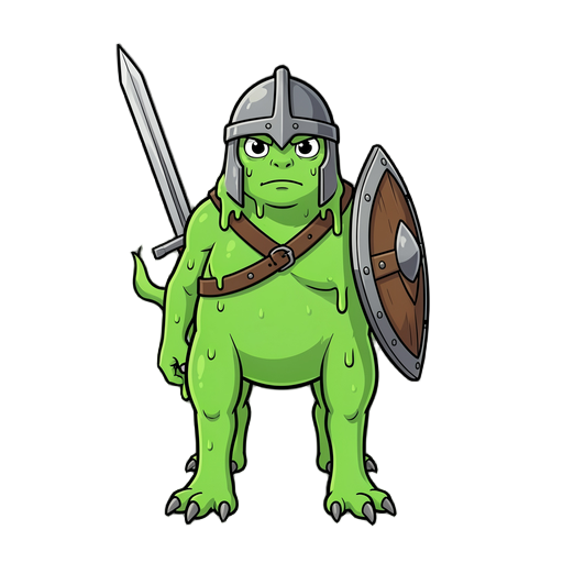 greem slime with sword shiled and helmet