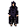 um personagem semelhante ao kelsier do livro mistborn, ele tem uma capa feita com fitas de tecidos que caem até o chão, um capuz sobre o rosto que cobre sua face, ele não usa sapatos então seus pés estão descalços, suas roupas escuras como a noite