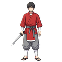  ren akiyama — tradição japonesa gênero: masculino classe: guardião do intervalo função: defesa, ritmo e contra-ataque arma simbólica: uma lâmina sem corte, usada para separar intenção de impulso cor narrativa: vermelho lacado, cinza de chuva e branco de 