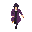 full pokemon sprite sheet of a male trainer, pixel art style, walking and running animation frames, 4 directions (front, back, left, right), isometric perspective. the character has messy dark purple hair, wears glasses, a long purple trench coat with gol