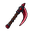 pixel art rpg dark red scythe item, 32x32 pixel resolution, minecraft sprite, highly detailed, crimson dragon scale blade, twisted dark wood handle with leather wraps, ornate blood-red gemstone embedded, obsidian and dark steel metal accents, sharp, fanta