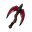 pixel art rpg dark red scythe item, 32x32 pixel resolution, minecraft sprite, highly detailed, crimson dragon scale blade, twisted dark wood handle with leather wraps, ornate blood-red gemstone embedded, obsidian and dark steel metal accents, sharp, fanta