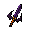 32x32 pixel art rpg halloween witch sword, dark purple blade, guard shaped like stylized bat wings with glowing orange eyes, obsidian hilt wrapped in orange cloth, spooky aesthetic, clean pixel layout, white background, orthographic view, solid pixels, no