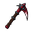 pixel art rpg dark red scythe item, 32x32 pixel resolution, minecraft sprite, highly detailed, crimson dragon scale blade, twisted dark wood handle with leather wraps, ornate blood-red gemstone embedded, obsidian and dark steel metal accents, sharp, fanta
