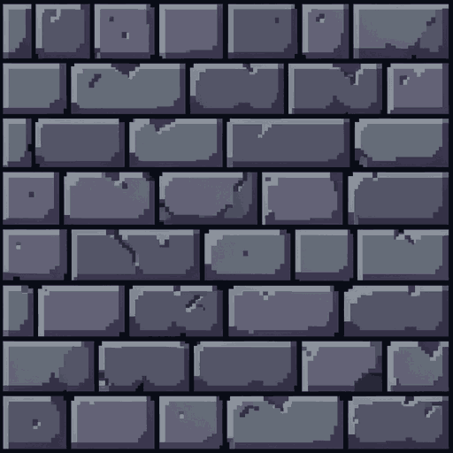 32x32 pixel art minecraft stone block texture, full canvas seamless tile, tim burton the nightmare before christmas style, twisted gothic cobblestone slate, desaturated cool grey and muted dark purple tones, high contrast dark hand-drawn outlines, spooky 