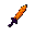 32x32 pixel art rpg halloween sword, vibrant orange blade like carved pumpkin fire, dark purple hilt and guard with intricate gothic design, small glowing orange gem in the pommel, sharp edges, clean grid, dark fantasy style, white background, orthographi