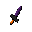 32x32 pixel art rpg halloween witch sword, dark purple blade, guard shaped like stylized bat wings with glowing orange eyes, obsidian hilt wrapped in orange cloth, spooky aesthetic, clean pixel layout, white background, orthographic view, solid pixels, no