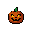 32x32 pixel art halloween jack-o'-lantern icon, classic carved pumpkin face, glowing orange features, dark orange skin, green stem, cute spooky style, centered game ui element, white background, solid pixels, no anti-aliasing, opaque background, 100% opac