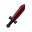 32x32 pixel art rpg dark fantasy sword, forged with dark crimson-red fire-textured blade, ornate obsidian hilt with small glowing ruby, sharp edges, clean grid, white background, orthographic view, solid pixels, no anti-aliasing, opaque background, 100% o