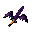 32x32 pixel art rpg halloween witch sword, dark purple blade, guard shaped like stylized bat wings with glowing orange eyes, obsidian hilt wrapped in orange cloth, spooky aesthetic, clean pixel layout, white background, orthographic view, solid pixels, no