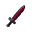 32x32 pixel art rpg custom sword, dark crimson red blade, dark metal hilt with a small glowing red gem, sharp edges, clean grid, dark fantasy style, white background, orthographic view